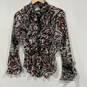 Bisou Bisou black/pink printed blouse size small